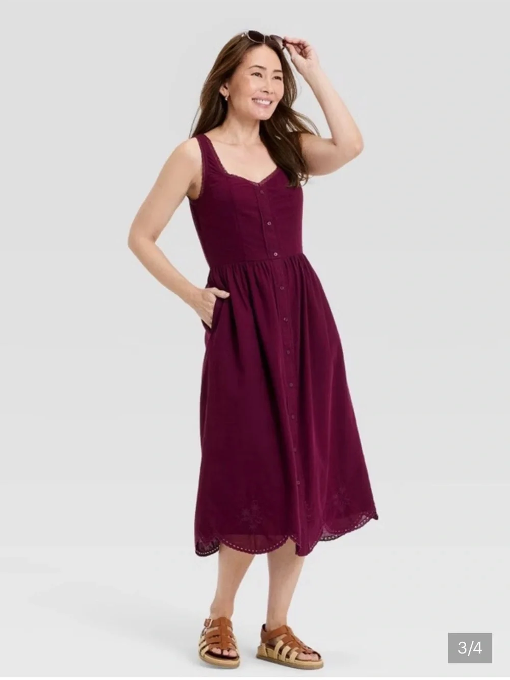 Universal Thread Women’s Sleeveless Button-Up Midi A Line Dress Berry Purple